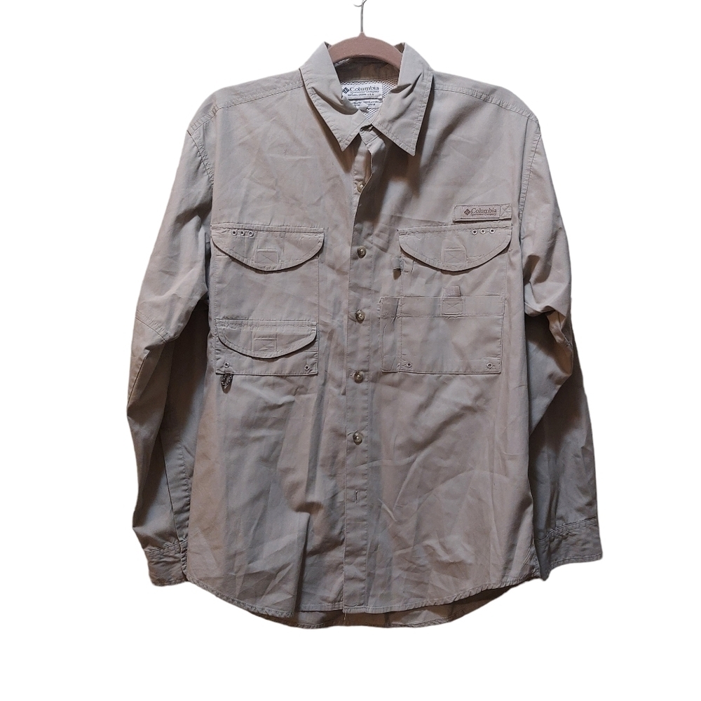 Columbia Tan Long Sleeve Button Front Fishing Shirt